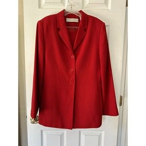 Vintage Valerie Stevens Wool Mark Red 100% Wool‎ Blazer Suit Set Skirt Size 14P